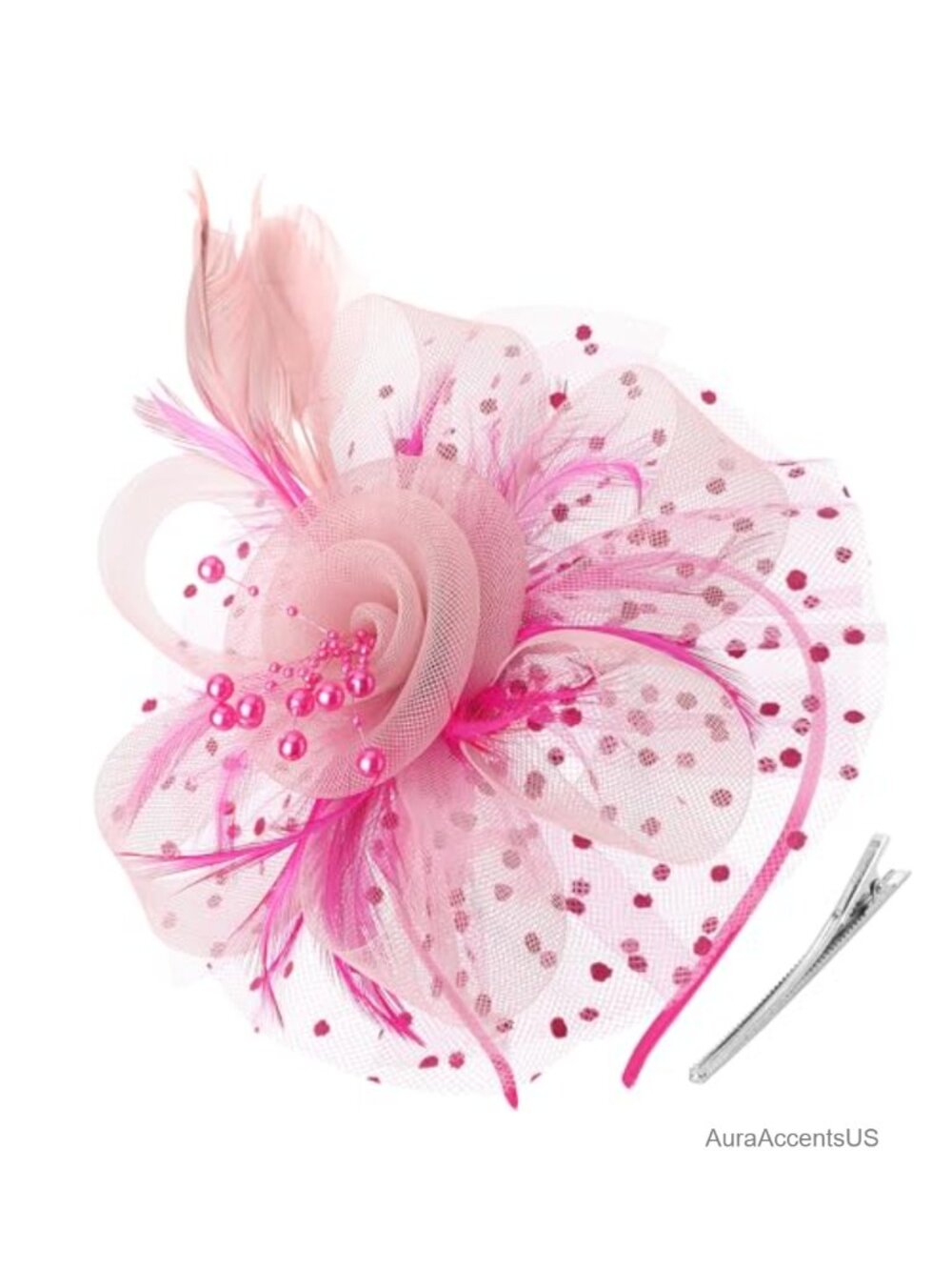 Feather Mesh Fascinator Hat with Headband & Clip Tea Party Special Occasion